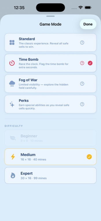 Minesweeper Reloaded — game mode picker